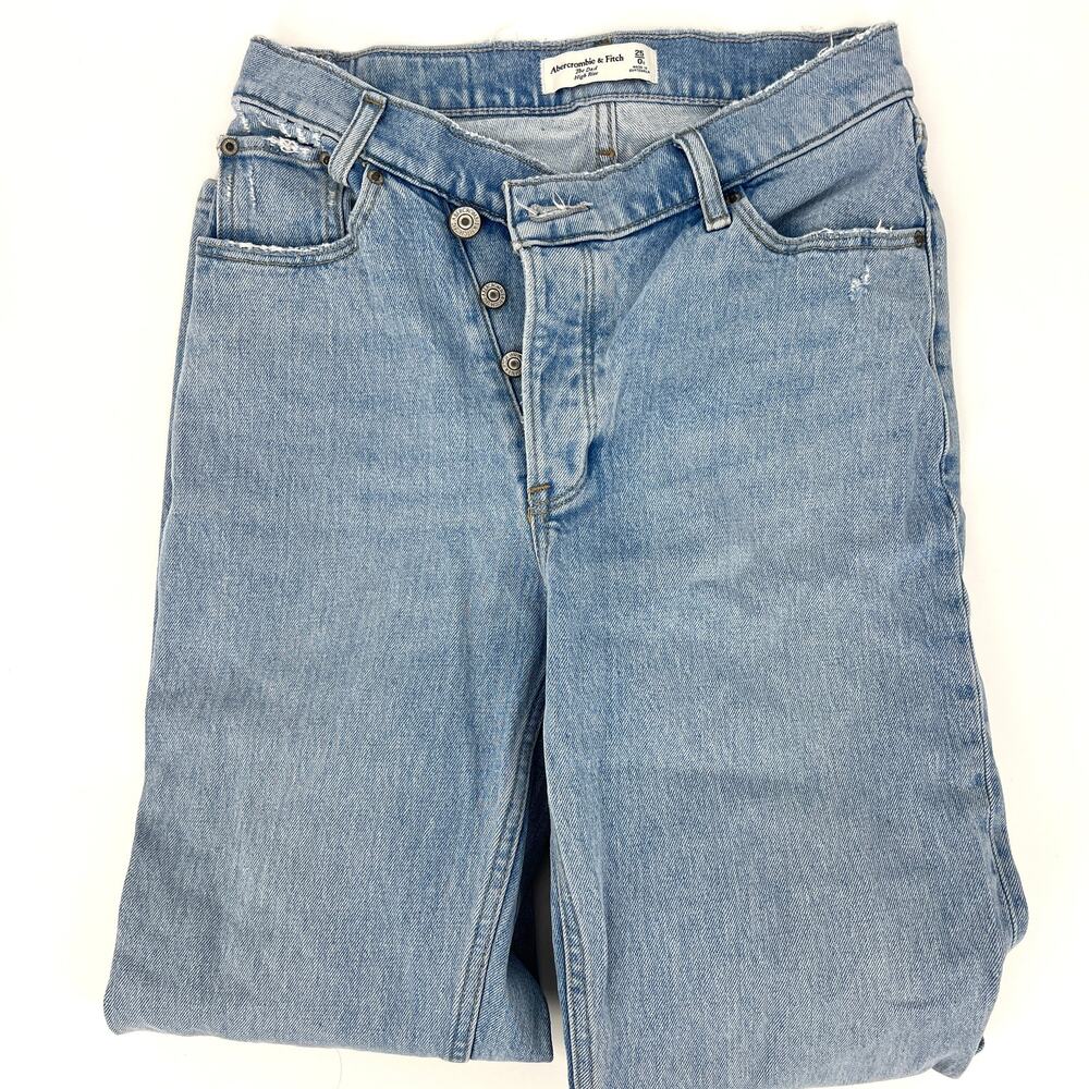 Abercrombie & Fitch The Dad High Rise Asymmetrical Button Fly Jeans Sz 25 Short